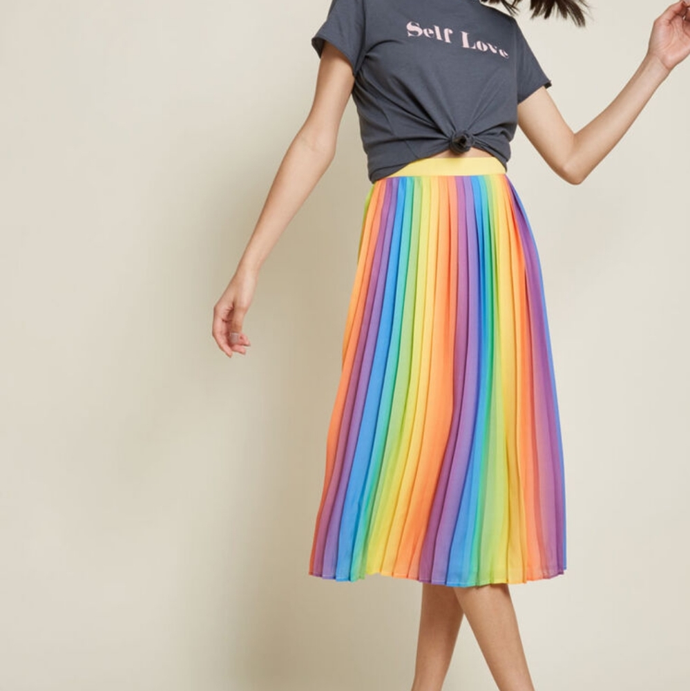 MODCLOTH Rainbow Pleated Midi Skirt -
